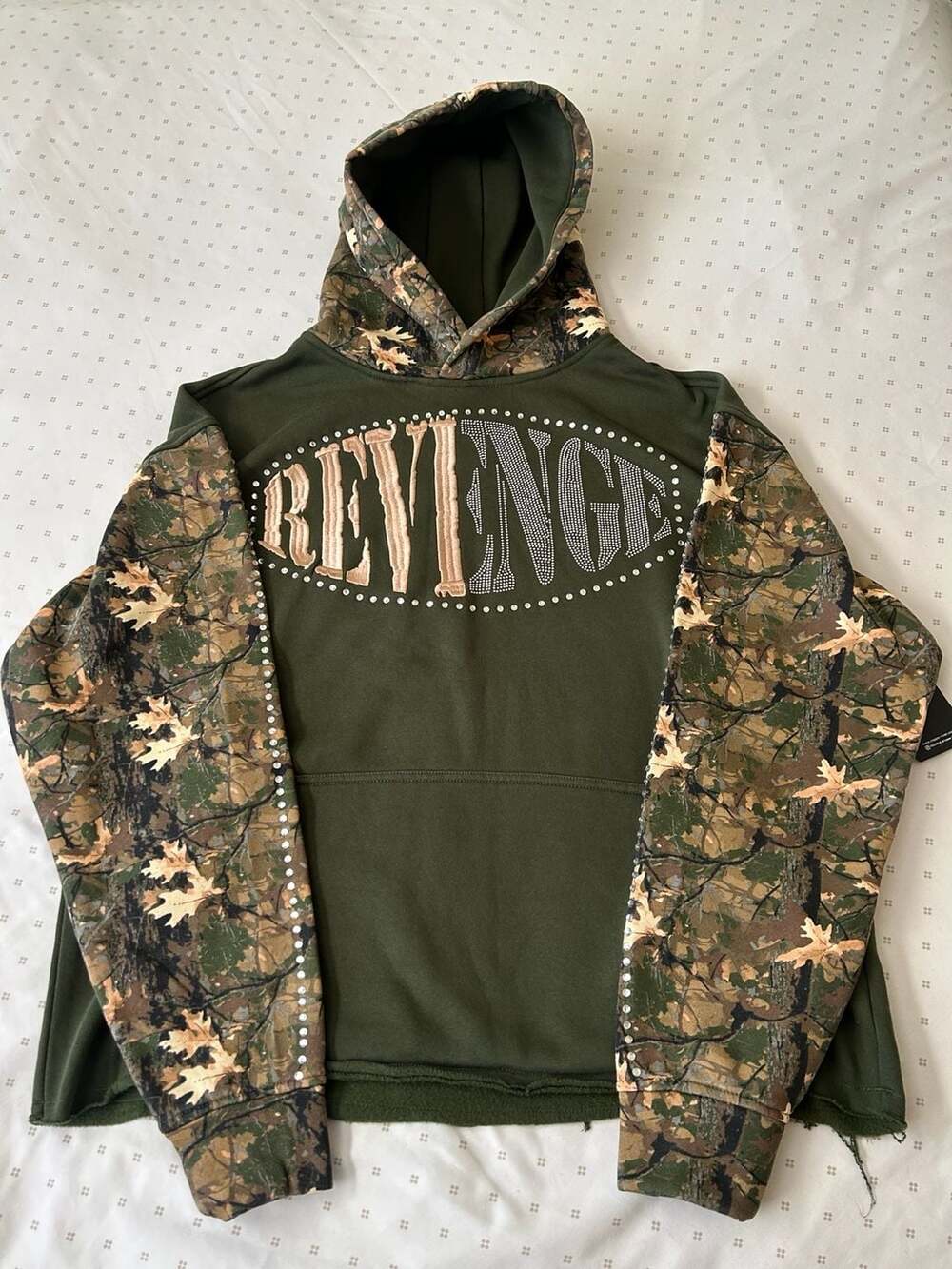 Copper Rivet Living Lavish Is The Best Revenge Camo Rhinestone Hoodie Olive XL